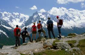 Group admiring views of Mont Blanc, France